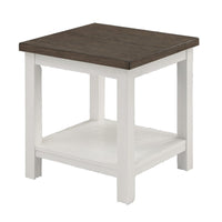 Mon 24 Inch Square End Table, Open Bottom Shelf, Brown Top, White Frame - BM300878