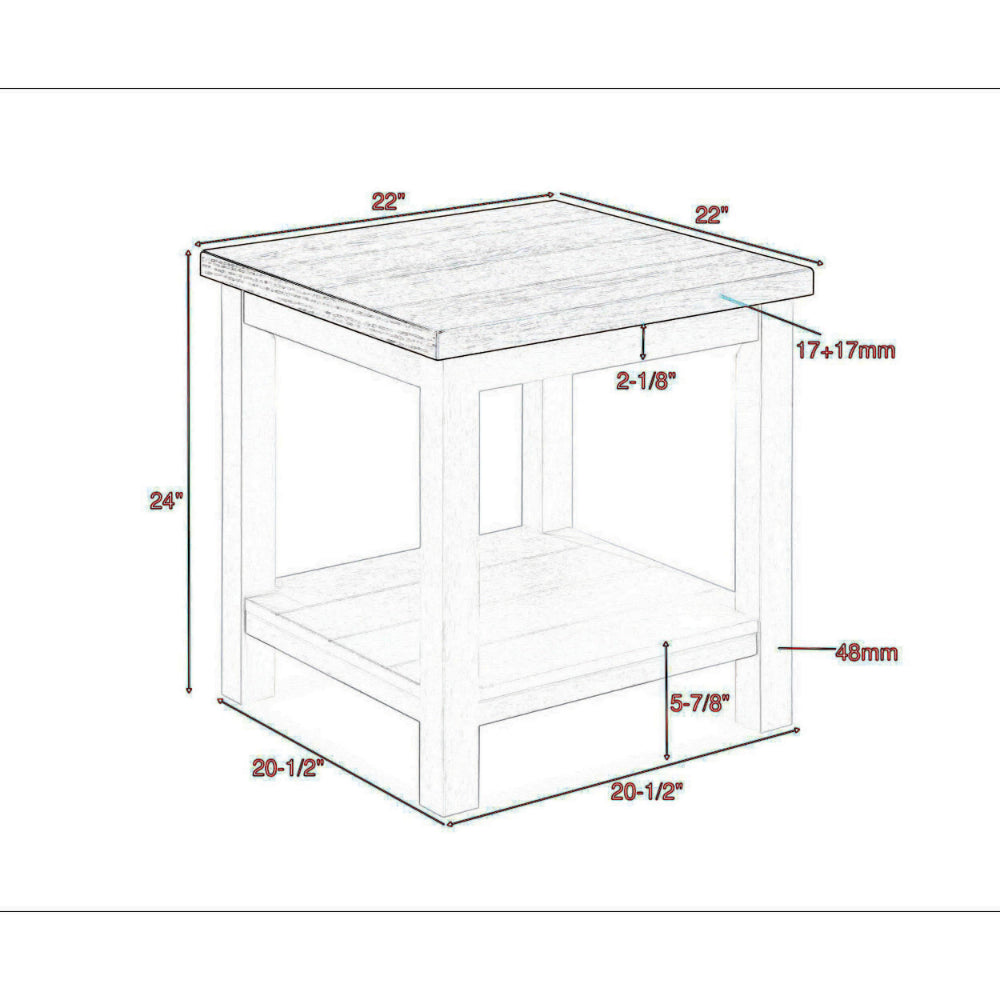 Mon 24 Inch Square End Table, Open Bottom Shelf, Brown Top, White Frame - BM300878