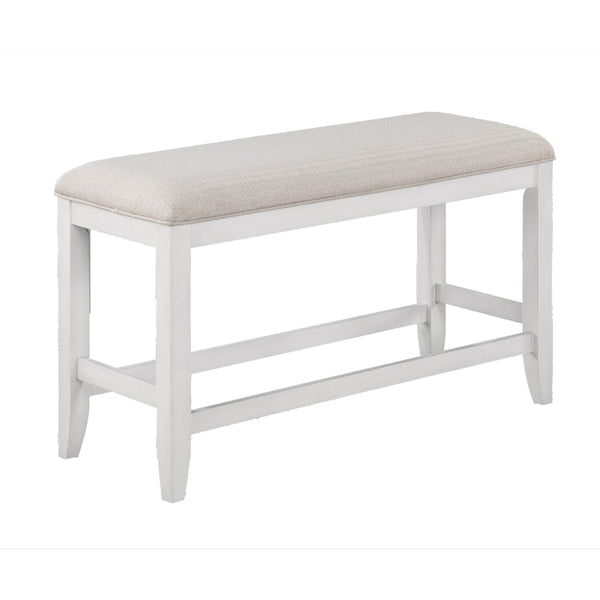 Kith 42 Inch Counter Height Dining Bench, Seat Cushion, Beige Fabric, White - BM300881