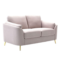 Jace 60 Inch Loveseat, Beige Polyester, Gold Metal Legs, Loose Pillow Back - BM300915