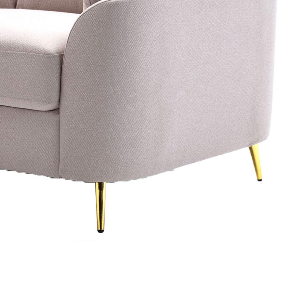 Jace 60 Inch Loveseat, Beige Polyester, Gold Metal Legs, Loose Pillow Back - BM300915