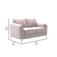 Jace 60 Inch Loveseat, Beige Polyester, Gold Metal Legs, Loose Pillow Back - BM300915