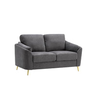 Jace 60 Inch Loveseat, Dark Gray Polyester, Gold Metal Legs, Pillow Back - BM300918