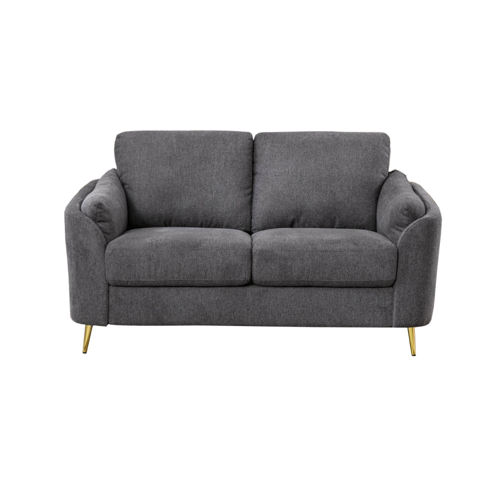 Jace 60 Inch Loveseat, Dark Gray Polyester, Gold Metal Legs, Pillow Back - BM300918