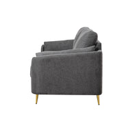 Jace 60 Inch Loveseat, Dark Gray Polyester, Gold Metal Legs, Pillow Back - BM300918