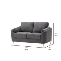 Jace 60 Inch Loveseat, Dark Gray Polyester, Gold Metal Legs, Pillow Back - BM300918