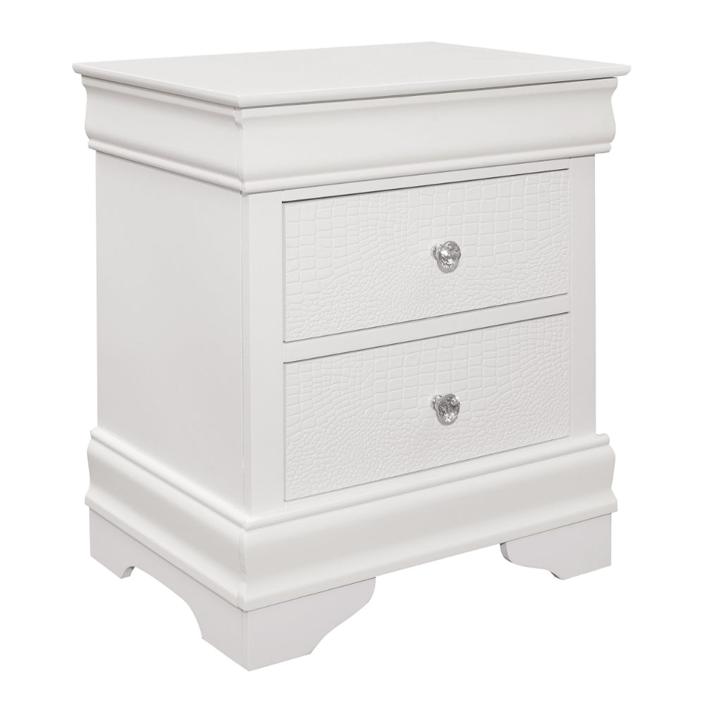 Teich 24 Inch Wood Nightstand, 2 Drawers, Textured Panels, Crisp White - BM300959