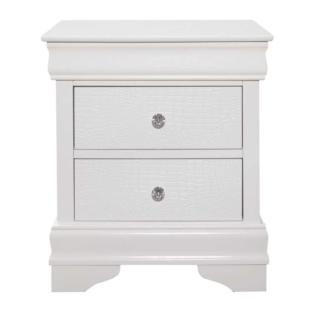 Teich 24 Inch Wood Nightstand, 2 Drawers, Textured Panels, Crisp White - BM300959