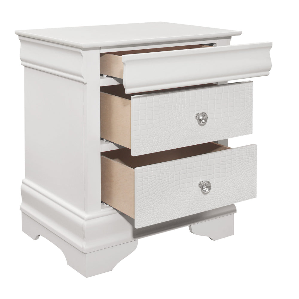 Teich 24 Inch Wood Nightstand, 2 Drawers, Textured Panels, Crisp White - BM300959