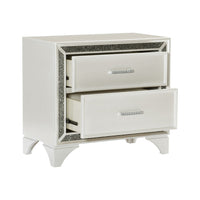 Oro 30 Inch Nightstand, 2 Drawers, Silver Trim, Chrome Bar Handles, White - BM300972