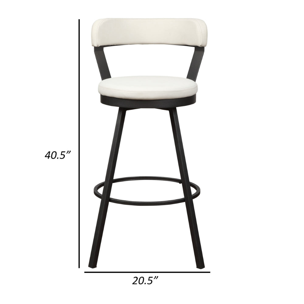 31 Inch Swivel Bar Stool, White Faux Leather, Dark Gray, Metal, Set of 2 - BM300985