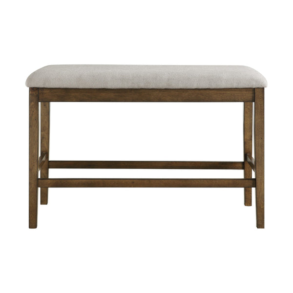 Carl 39 Inch Two Tone Counter Bench, Gray Fabric Seat, Light Oak Wood - BM301005