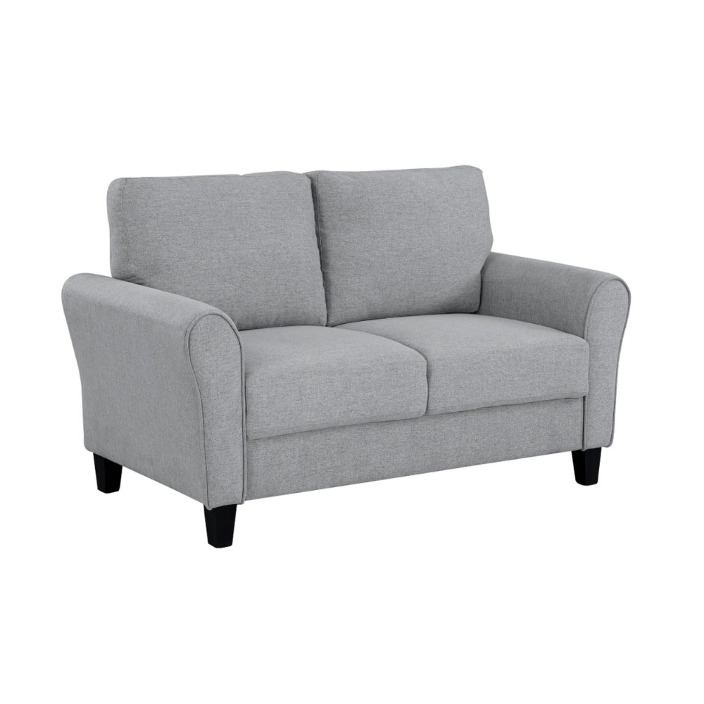 Engi 58 Inch Accent Loveseat, Smooth Gray Polyester, Attached Back Cushion - BM301036