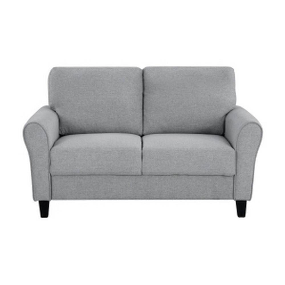 Engi 58 Inch Accent Loveseat, Smooth Gray Polyester, Attached Back Cushion - BM301036