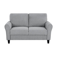 Engi 58 Inch Accent Loveseat, Smooth Gray Polyester, Attached Back Cushion - BM301036