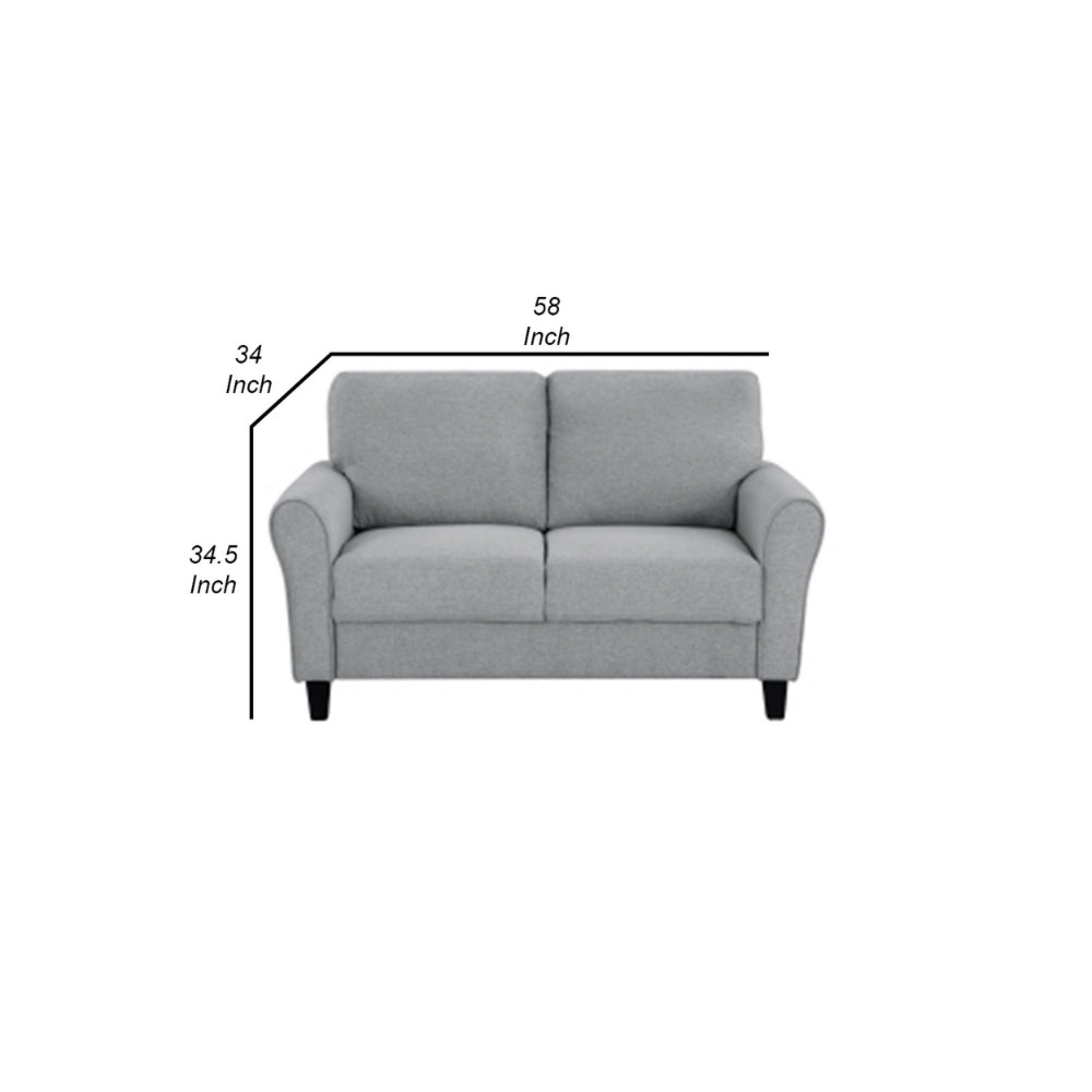 Engi 58 Inch Accent Loveseat, Smooth Gray Polyester, Attached Back Cushion - BM301036
