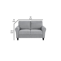 Engi 58 Inch Accent Loveseat, Smooth Gray Polyester, Attached Back Cushion - BM301036
