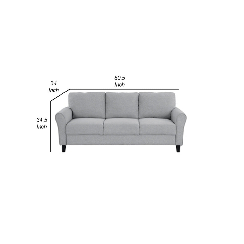 Engi 81 Inch Accent Sofa, Smooth Gray Polyester, Attached Back Cushion - BM301037