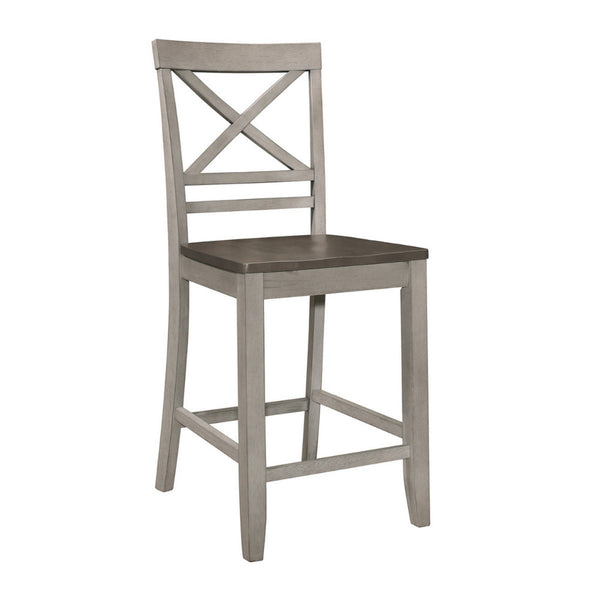 Brian 23 Inch Counter Chair, Crossbuck Backrest, Rustic Gray Wood, Brown - BM301056