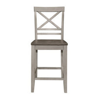 Brian 23 Inch Counter Chair, Crossbuck Backrest, Rustic Gray Wood, Brown - BM301056