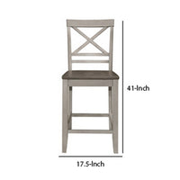 Brian 23 Inch Counter Chair, Crossbuck Backrest, Rustic Gray Wood, Brown - BM301056