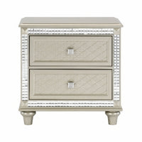 Juhi 29 Inch Nightstand, 2 Drawers, Acrylic Crystal Accents, Silver Trim - BM301064