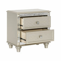 Juhi 29 Inch Nightstand, 2 Drawers, Acrylic Crystal Accents, Silver Trim - BM301064