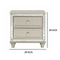 Juhi 29 Inch Nightstand, 2 Drawers, Acrylic Crystal Accents, Silver Trim - BM301064