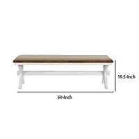 60 Inch Bench, Polyester Upholstery, Crossed Legs, Antique White Finish - BM301068