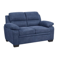 Hugh 58 Inch Loveseat, Blue Fabric, Pillow Armrests, Channel Tufted Back - BM301136