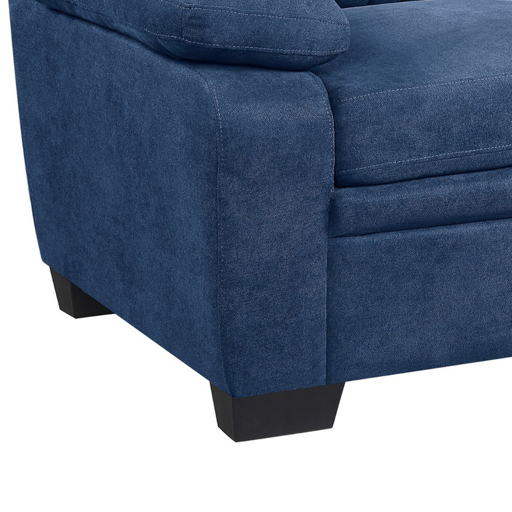 Hugh 58 Inch Loveseat, Blue Fabric, Pillow Armrests, Channel Tufted Back - BM301136