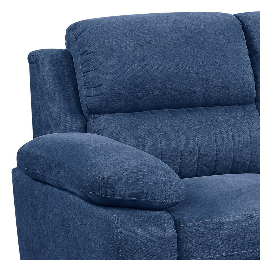 Hugh 58 Inch Loveseat, Blue Fabric, Pillow Armrests, Channel Tufted Back - BM301136