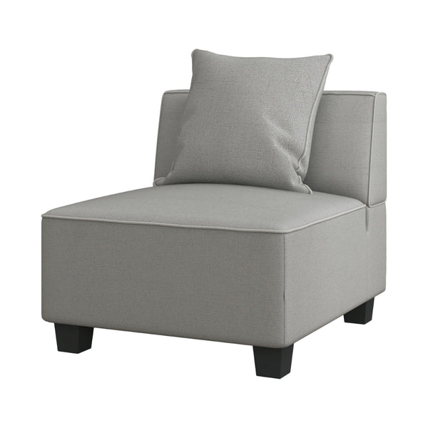 Jake 34 Inch Armless Chair, Gray Textured Polyester, Tapered Wooden Feet - BM301140