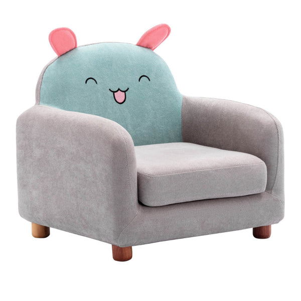 22 Inch Kids Chair, Gray Vegan Leather, Padded Seating, Rabbit Design  - BM301186