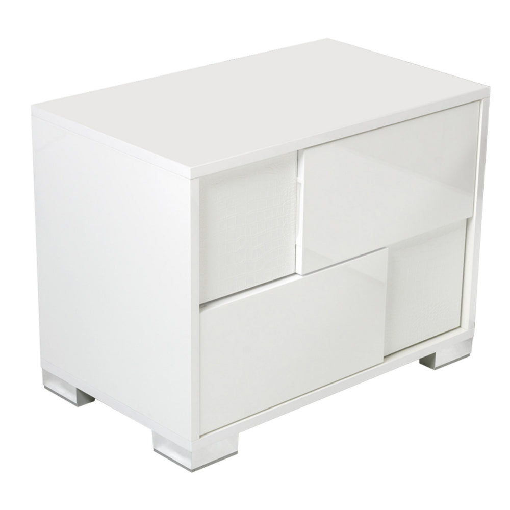 Cid Mina 24 Inch Nightstand, 2 Drawers, High Gloss Lacquer Finish, White - BM301303