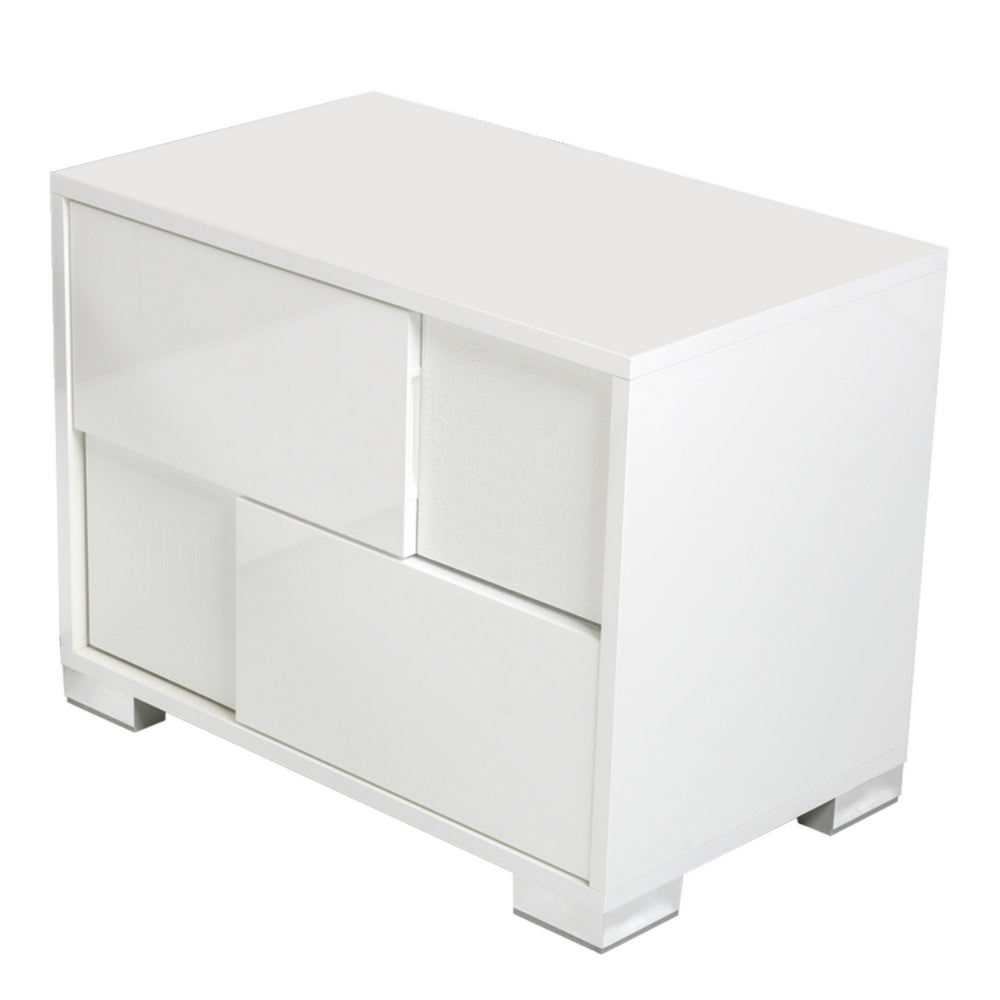 Cid Mina 24 Inch Nightstand, 2 Drawers, High Gloss Lacquer Finish, White - BM301303