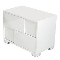 Cid Mina 24 Inch Nightstand, 2 Drawers, High Gloss Lacquer Finish, White - BM301303