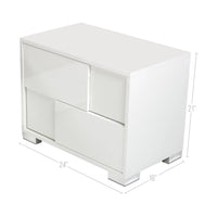 Cid Mina 24 Inch Nightstand, 2 Drawers, High Gloss Lacquer Finish, White - BM301303