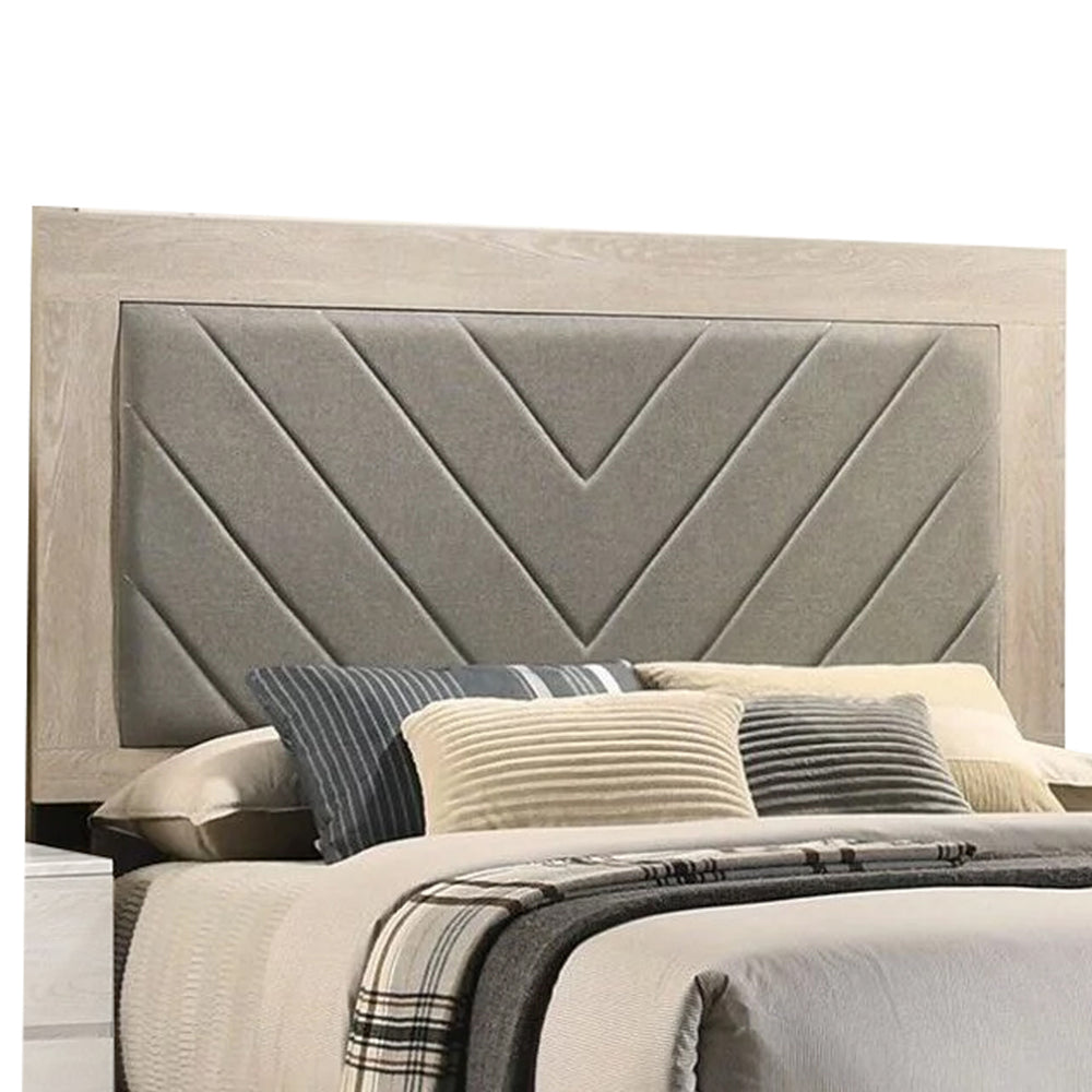 Cato Upholstered California King Bed, Tufted Gray Headboard, Cream White - BM301357