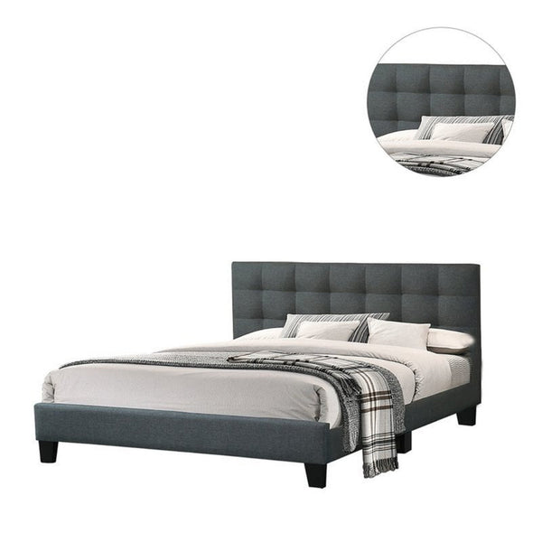 Dex Modern Platform Queen Size Bed, Plush Tufted Upholstery, Charcoal Gray - BM301428