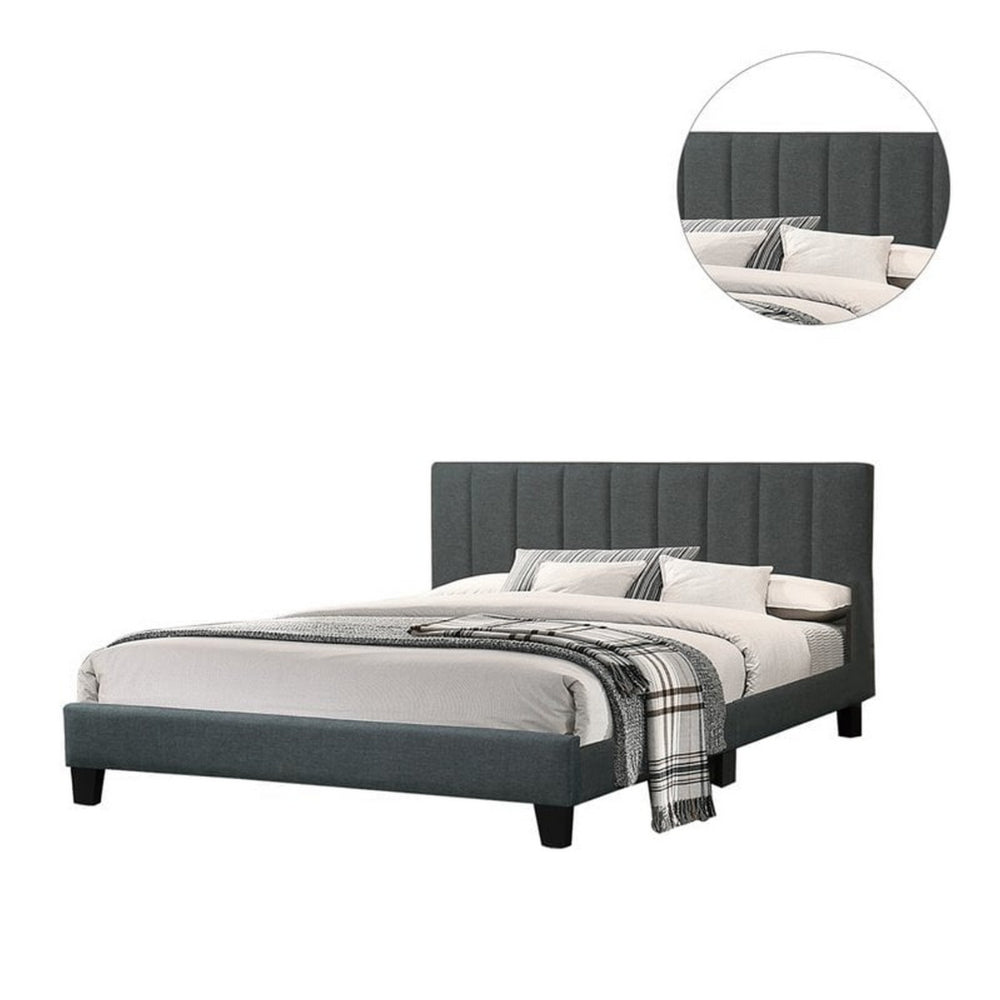 Eve Platform California King Bed, Channel Tufted Charcoal Gray Upholstery - BM301433