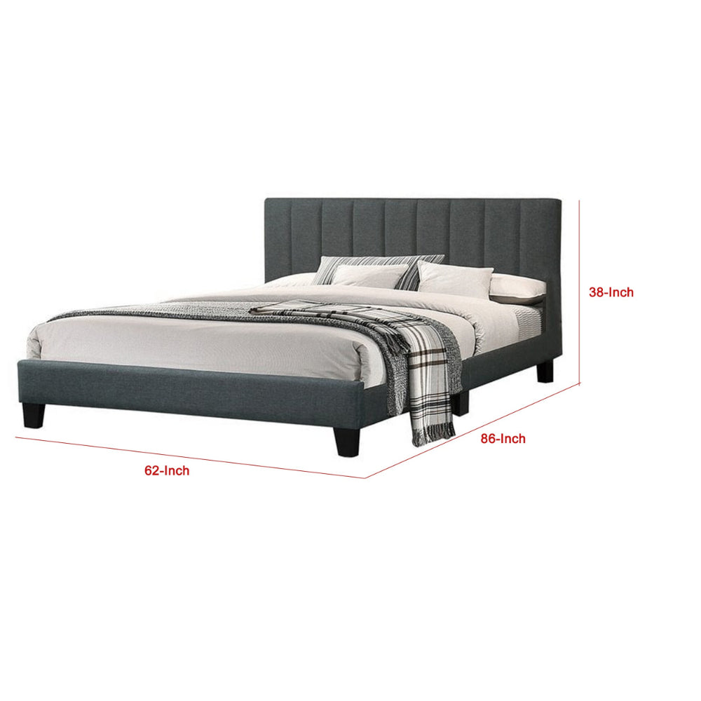 Eve Platform Queen Size Bed, Vertical Channel Tufting, Charcoal Upholstery - BM301436