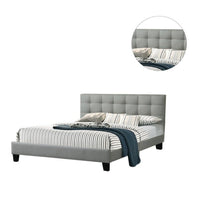 Eve Platform King Size Bed, Vertical Channel Tufted Light Gray Upholstery - BM301438