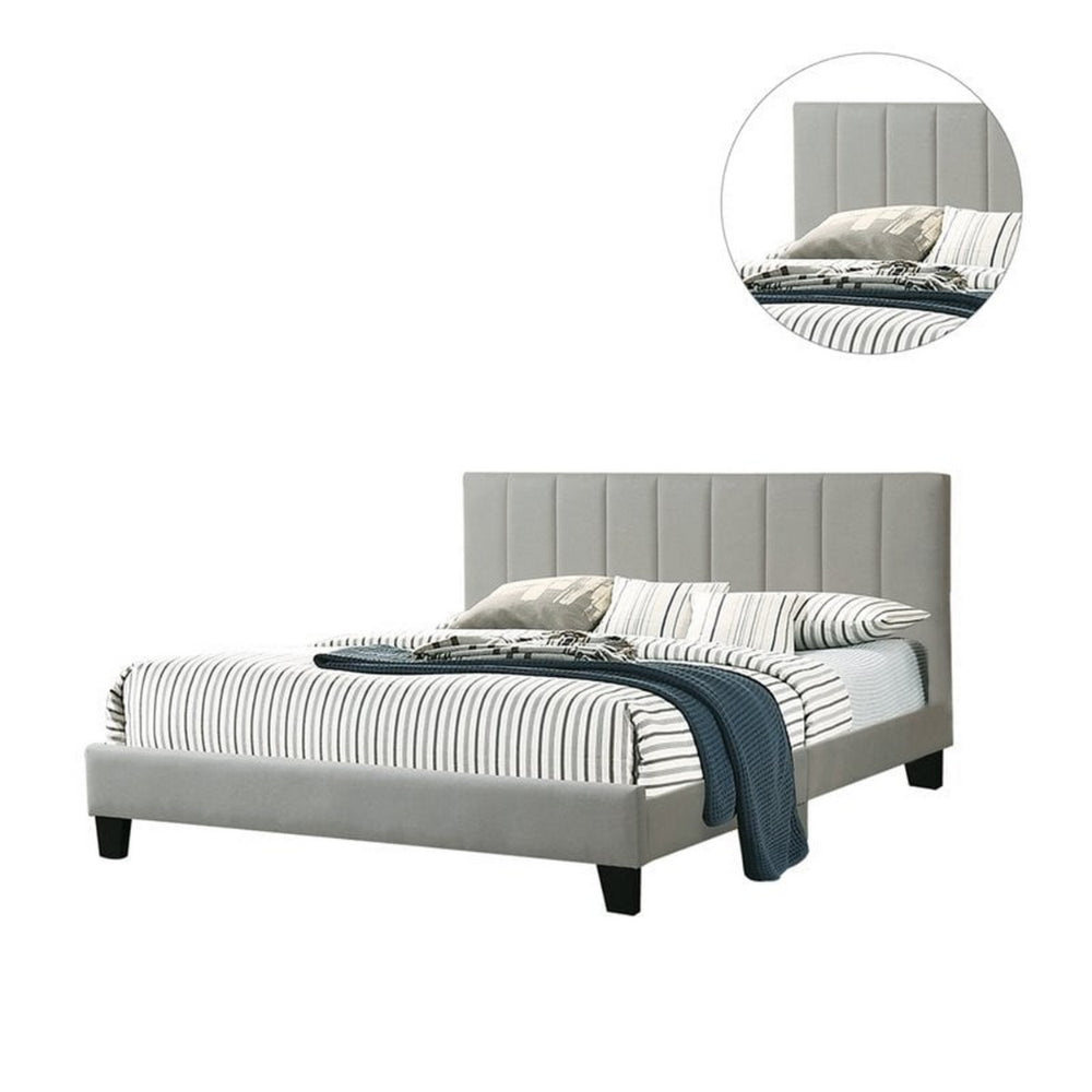 Eve Platform Full Size Bed, Vertical Channel Tufted Light Gray Upholstery - BM301439