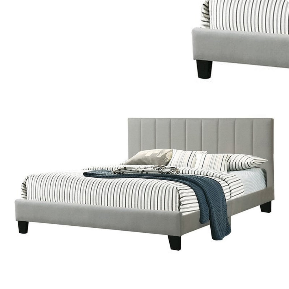 Eve Platform Full Size Bed, Vertical Channel Tufted Light Gray Upholstery - BM301439