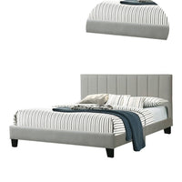 Eve Platform Full Size Bed, Vertical Channel Tufted Light Gray Upholstery - BM301439