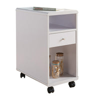 20 Inch Rolling Chairside Table, Single Drawer, 2 Open Shelves, Crisp White - BM301554