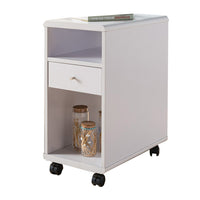 20 Inch Rolling Chairside Table, Single Drawer, 2 Open Shelves, Crisp White - BM301554