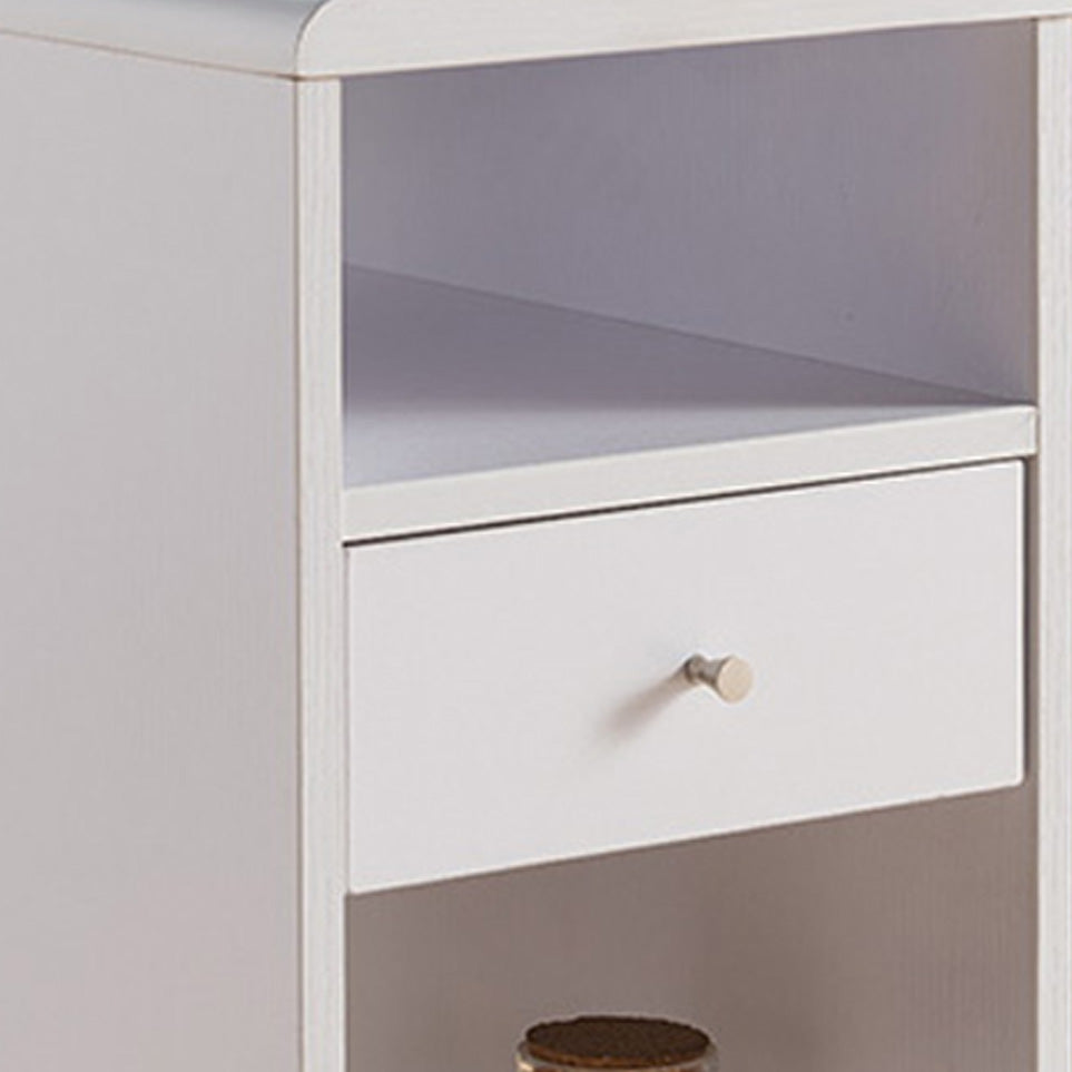 20 Inch Rolling Chairside Table, Single Drawer, 2 Open Shelves, Crisp White - BM301554