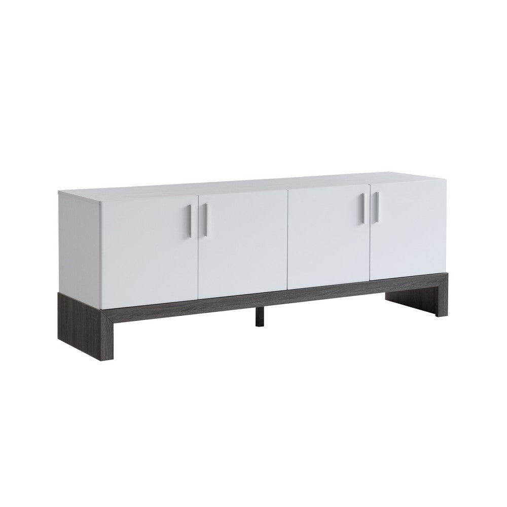 60 Inch TV Entertainment Console, 2 Cabinets, Metal Bar Handles, White - BM301556